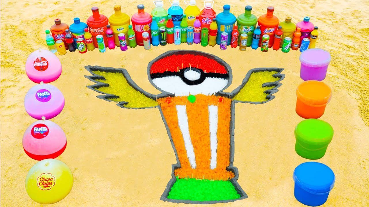 How to make Rainbow Trophy in Pokemon with Orbeez, Balloons Fanta, Coca Cola, Mentos & Popular Sodas