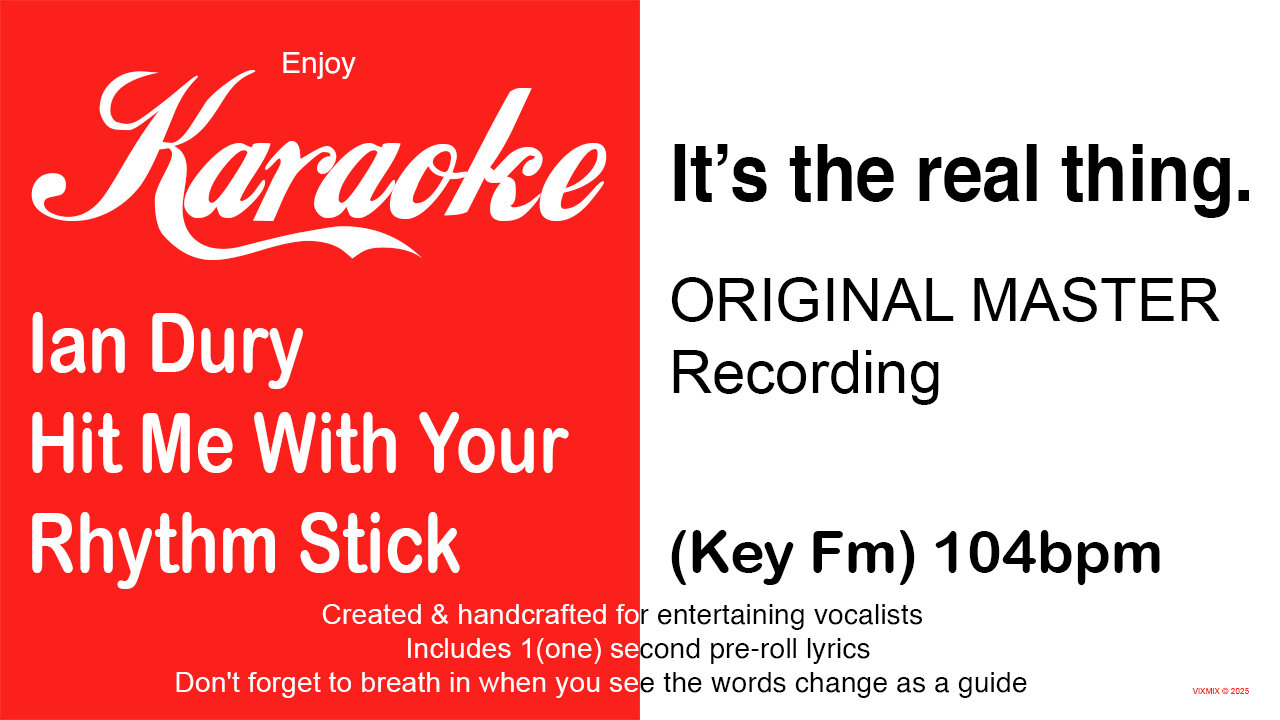 Ian Dury - Hit Me With Your Rhythm Stick (Key Fm) 104bpm (2025) Karaoke