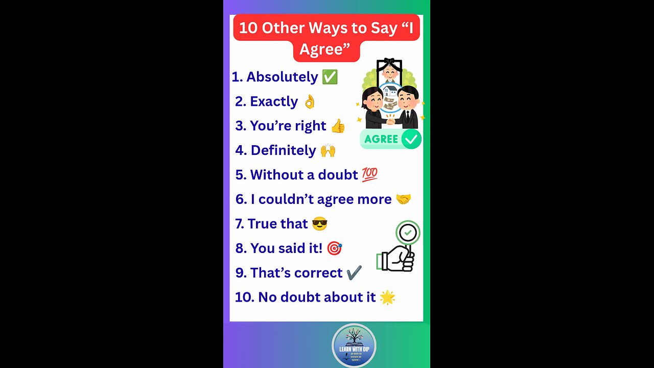 10 Other Ways to Say “I Agree” in English for Advance IELTS level #ielts #english #shorts