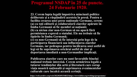 Adolf Hitler - Programul NSDAP format din 25 de puncte. 24 Februarie 1920. Tradus in Romana