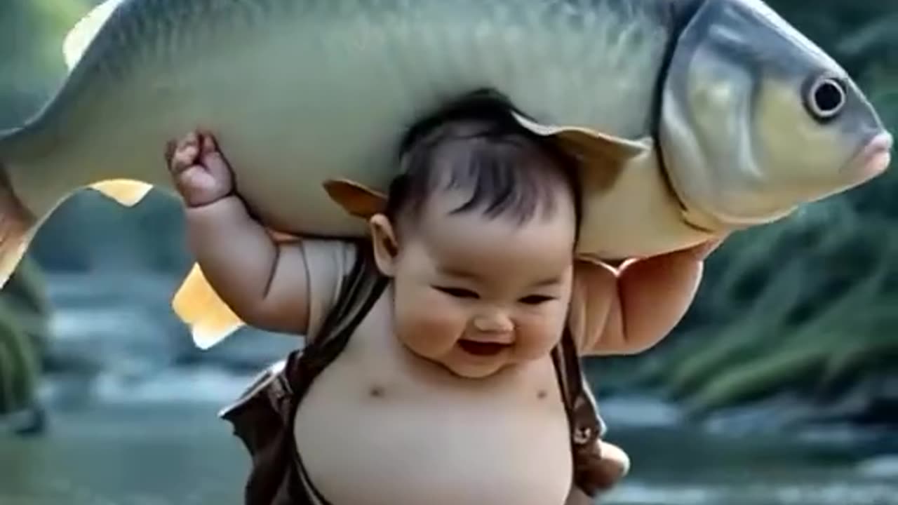 This baby just caught the biggest fish! 😲😂