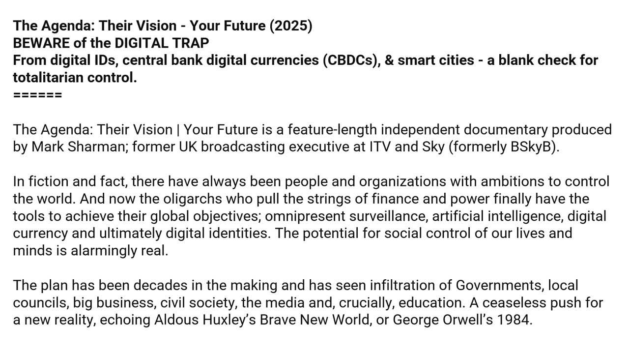 The Agenda Their Vision - Your Future (2025)