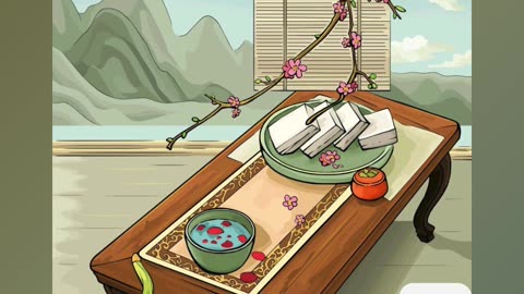 Elegant Table Setting with Traditional Snacks and Blossom Decor in Asian Style
