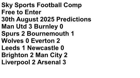 Sky Sports Super 6 Football Comp Free to Enter 30th August 2025 Predictions