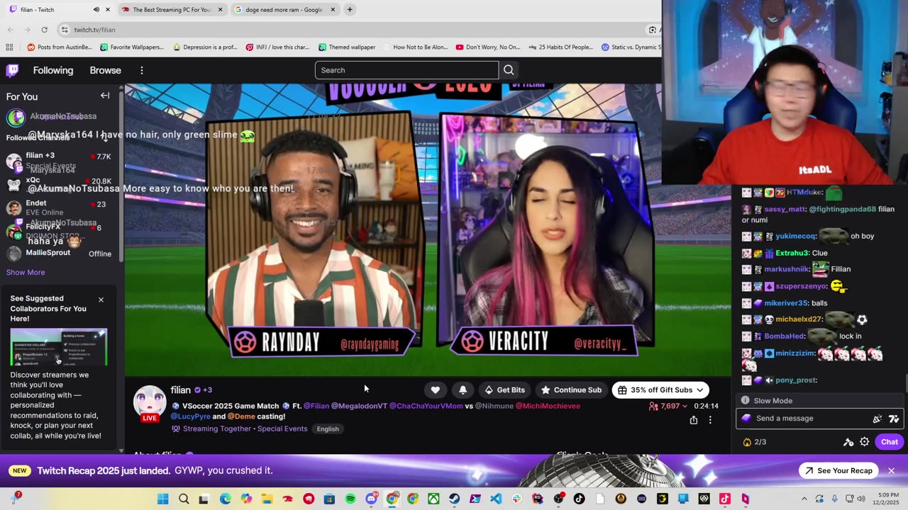 [CHAT4SUB] Watching Filian VSOCCER event then NOOBS ARE COMING !!!