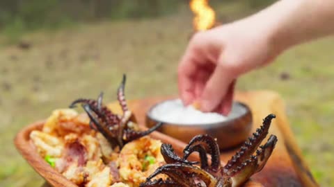 BBQ with extra sauces in a scenic Nature beauty