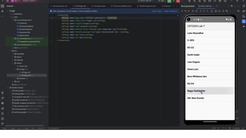 Client Work (𝐋𝐚𝐛 𝟕) | 𝐂𝐒𝐓𝟐𝟑𝟑𝟓 𝐋𝐚𝐛 𝟕 Output Star Wars App with API + Fragments| Algonquin College