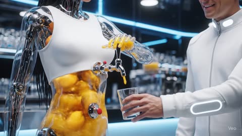 Futuristic Robot Serves Freshly Squeezed Mango Juice