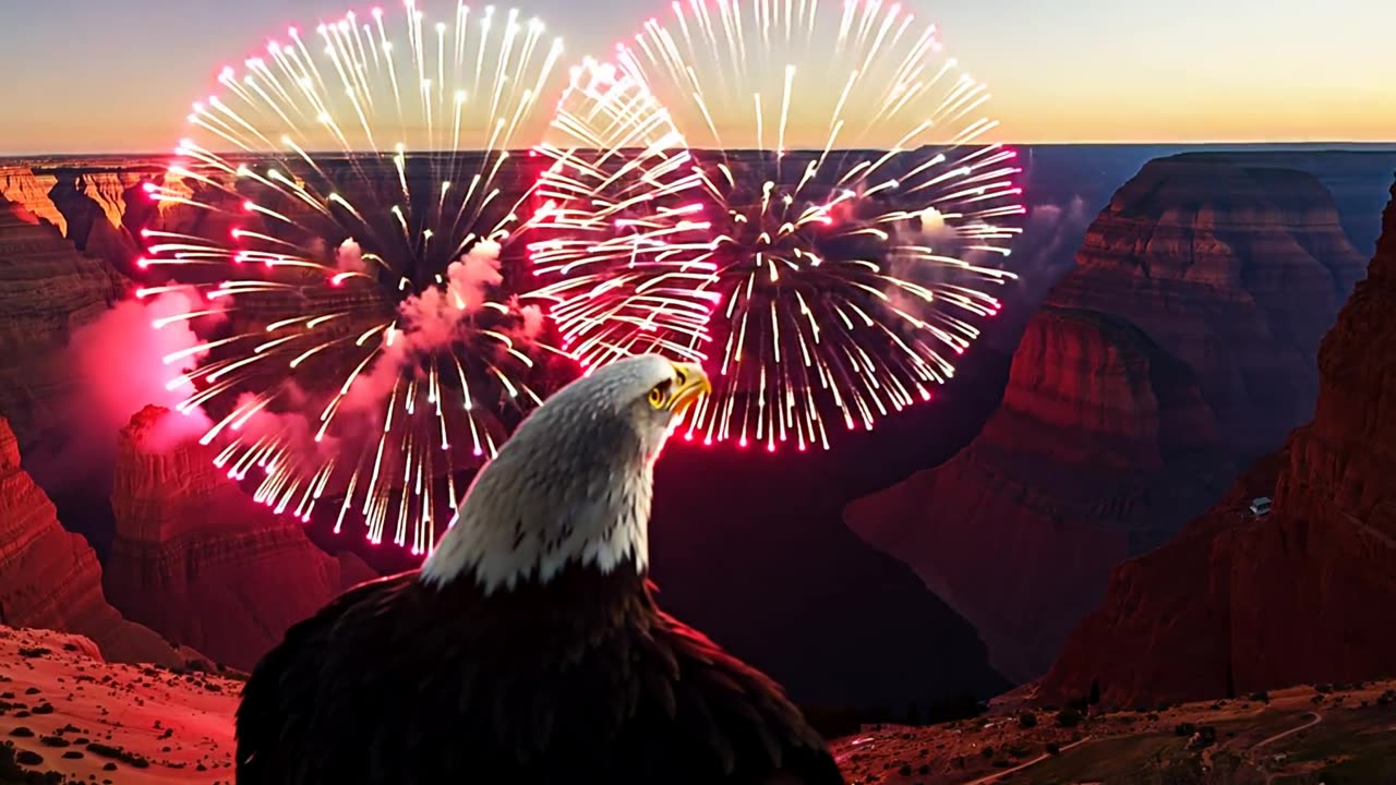 Eagle watching the Grand Canyon with fireworks