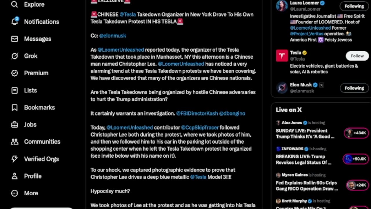 Tesla Takedown Organizer Chinese Nationalist that drives a Tesla!