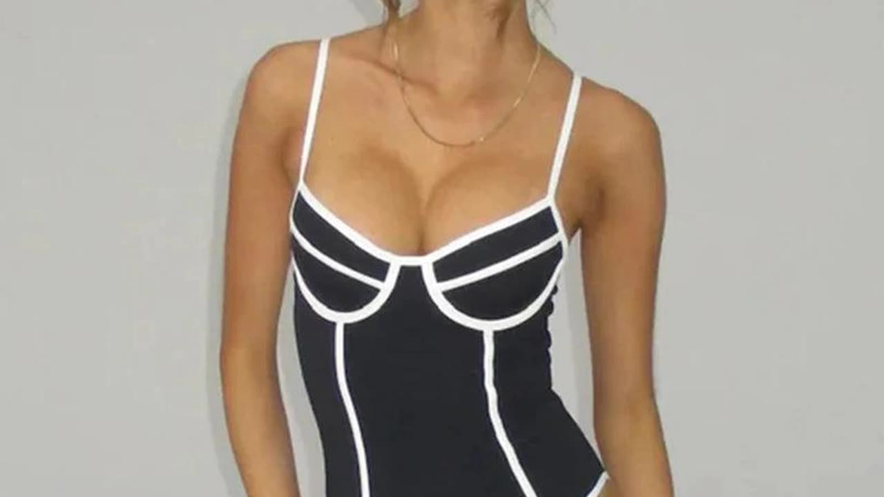 Black White One Piece Swimsuit