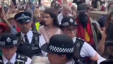 Over 20 British police officers some wearing hijabs arrested two 90 year old women.