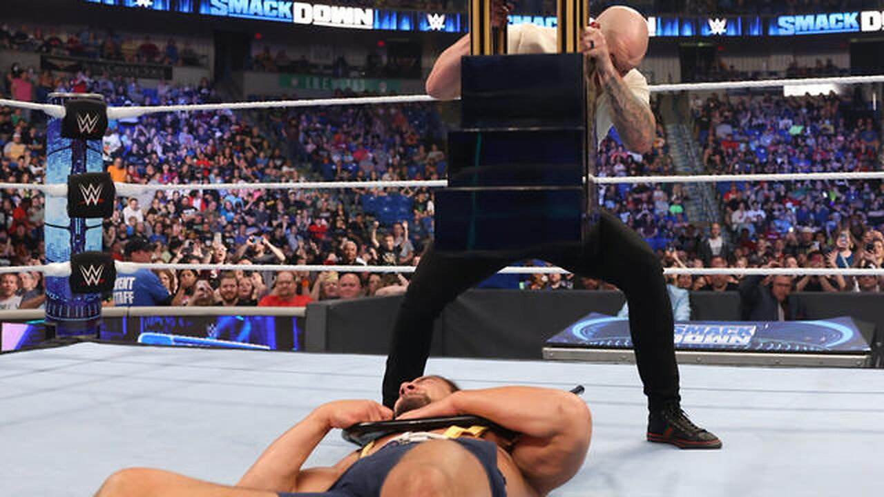 Happy Corbin uses Andre the Giant trophy to attack Madcap Moss: SmackDown, May 13, 2022 @wwefree 