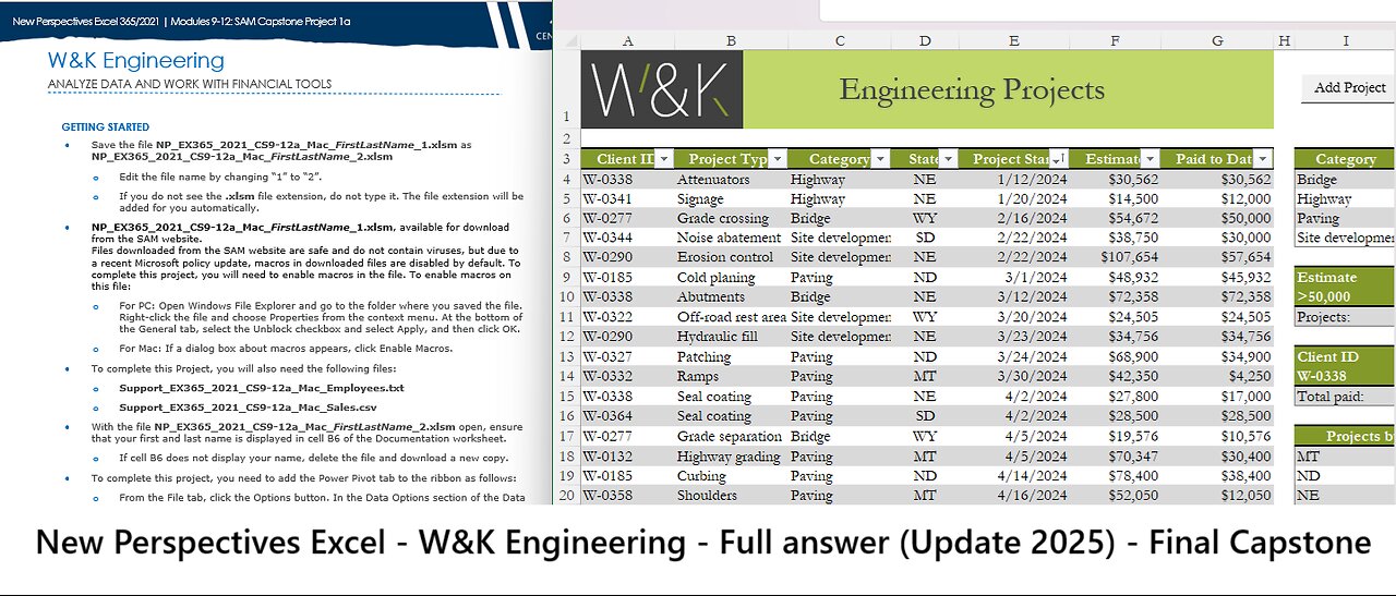 New Perspectives Excel 365/2021 | Modules 9-12: SAM Capstone Project 1a | W&K Engineering