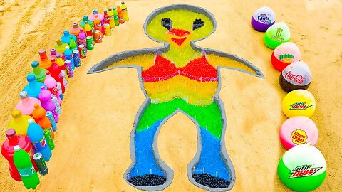 How to make Rainbow Yellow Senior with Orbeez, Balloons Fanta, Coca Cola vs Mentos & Popular Sodas