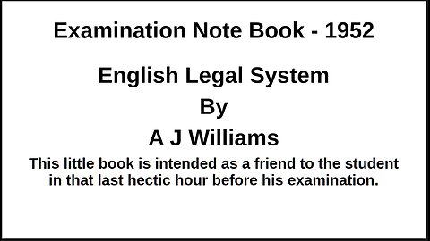English Legal System – Examination Note Book - 1952