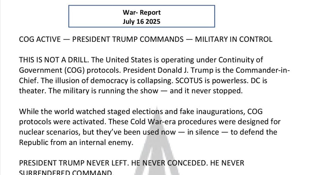 WAR REPORT - JULY 16 2025 - PRESIDENT TRUMP COMMANDS - MILITARY CONTROL