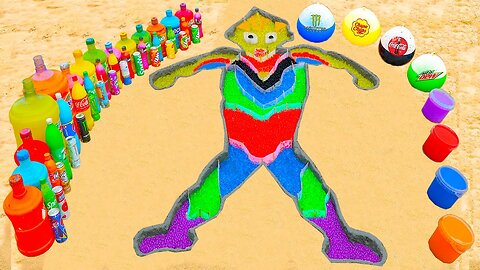 How to make Rainbow Ultraman with Orbeez, Balloons Fanta, Monster, Coca Cola, Mentos & Popular Sodas