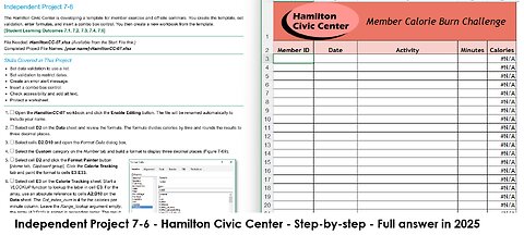 Independent Project 7-6 - Excel Project - The Hamilton Civic Center (Full answer in 2025)