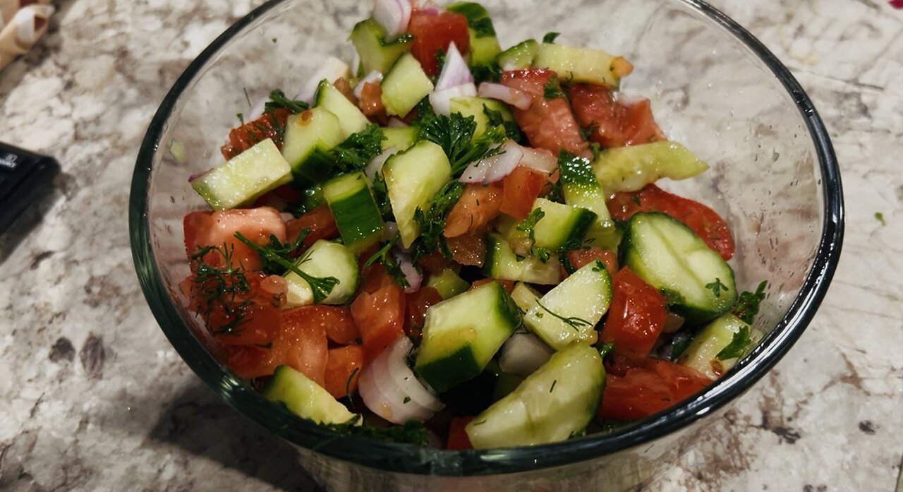 — I hope you enjoy Mediterranean salad too. It’s so fresh and full of flavor!”