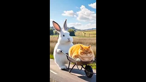 Rabbit and cat funny video #funny #cat #animal life