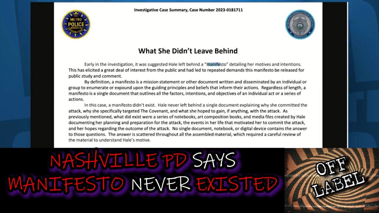 Nashville PD DENIES The Existence Of The Tranifesto