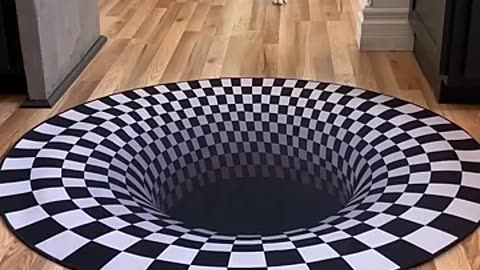 Trending: Dogs funny reaction to entering optical illusion rug! #shorts