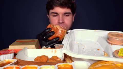 MUKBANG EXTRA CANES SAUCE MCDONALDS BIG MAC BURGERS CHICKEN & FRIES WITH CHEESE_part5