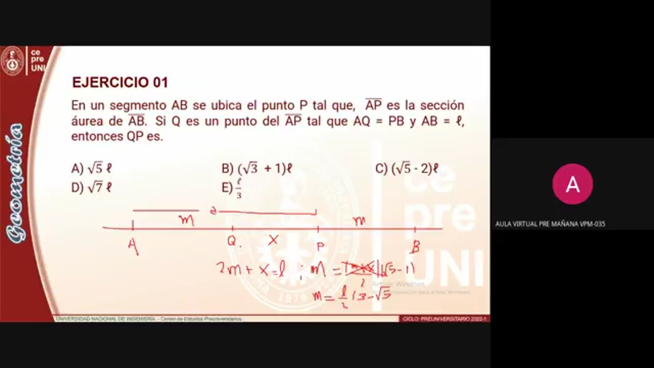 CEPRE UNI 2022 - 1 | Semana 09 | Geometría S2