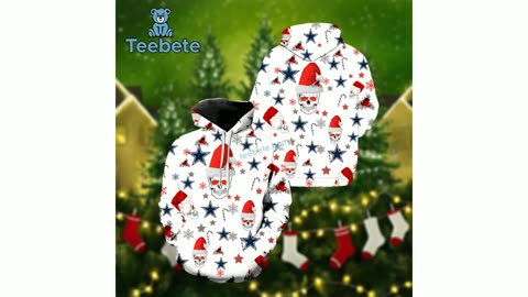 Santa Skull Candy Dallas Cowboys White Christmas 3D Hoodie