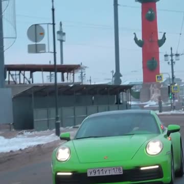 Riding a sports car in Saint-Petersburg in winter