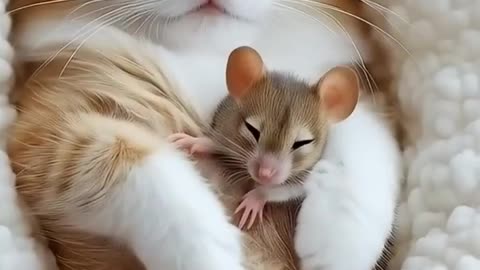 🐱🐭 Unlikely Friendship – Cat and Mouse Sleep Together! 😻💤