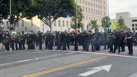 LAPD firing riot rounds into the No Kings protest, which turned violent
