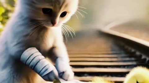 A disabled duckling helps his cat friend 🐥 #DuckRescue #CuteAnimals #AnimalRescue