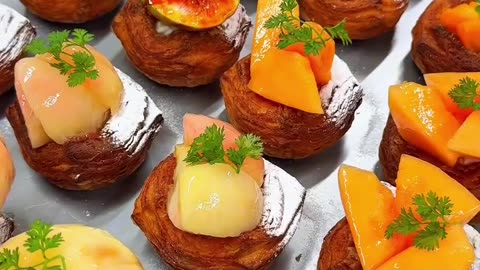 Making a cream peach pastry