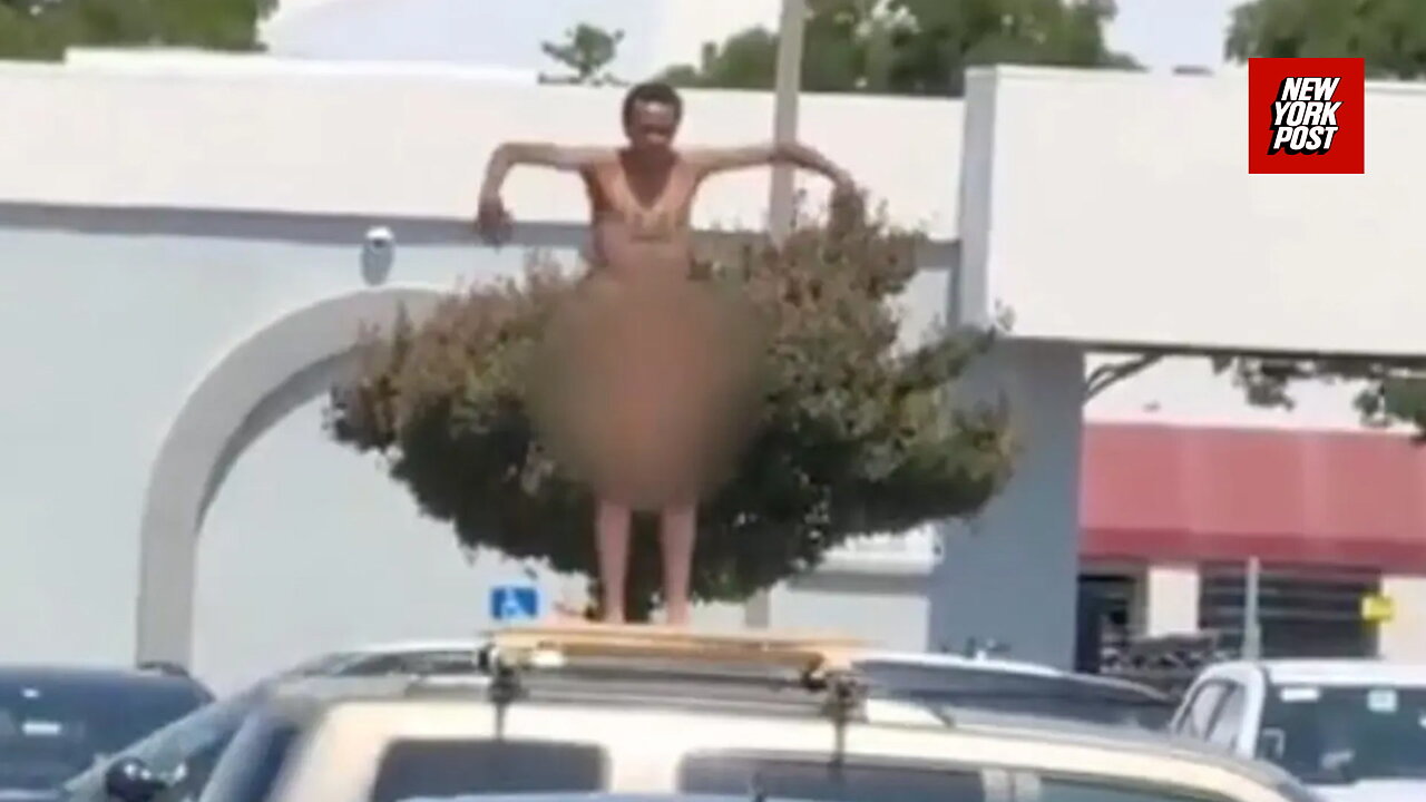 Naked man caught dancing on top of moving police car