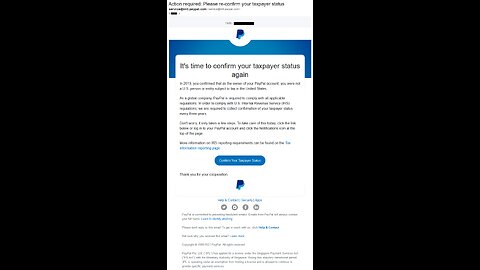 Paypal – Action required: Please re-confirm your taxpayer status