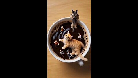 #orangecat and #cutedog mini people in cup of coffee