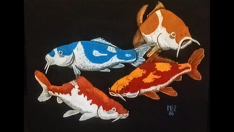 Painting koi on a black background