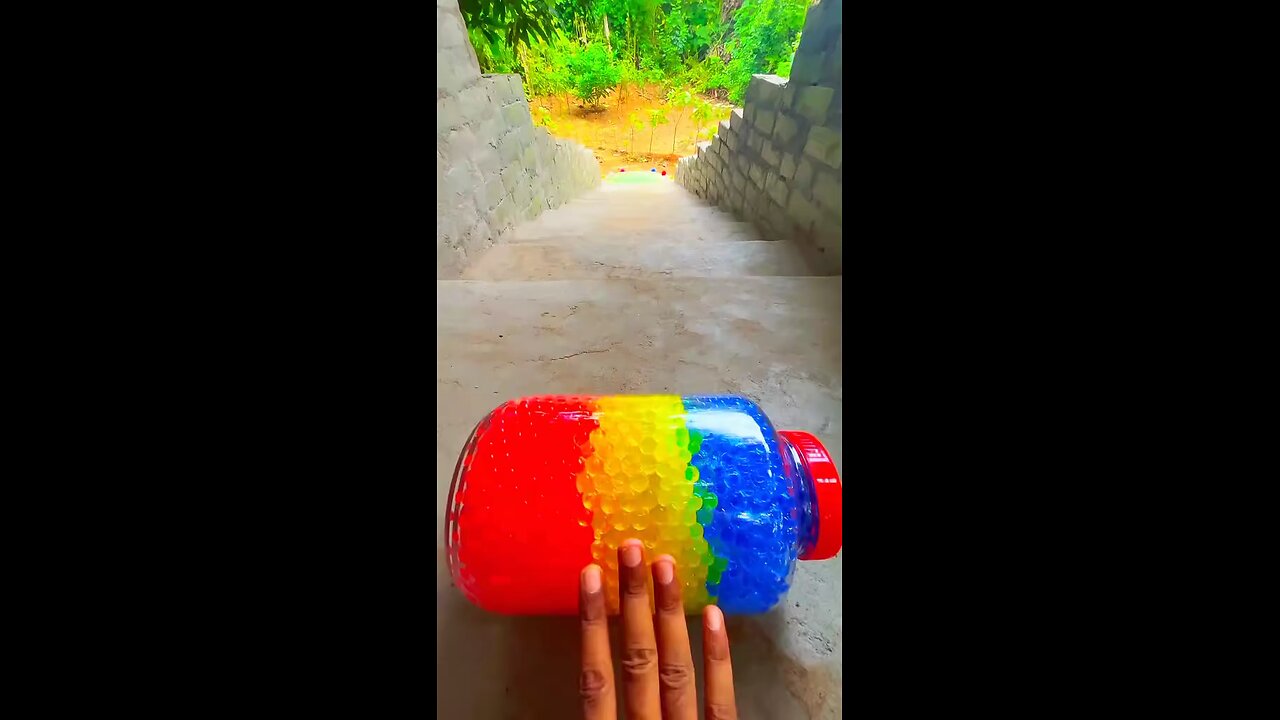 Incredible bottles falling from stairs