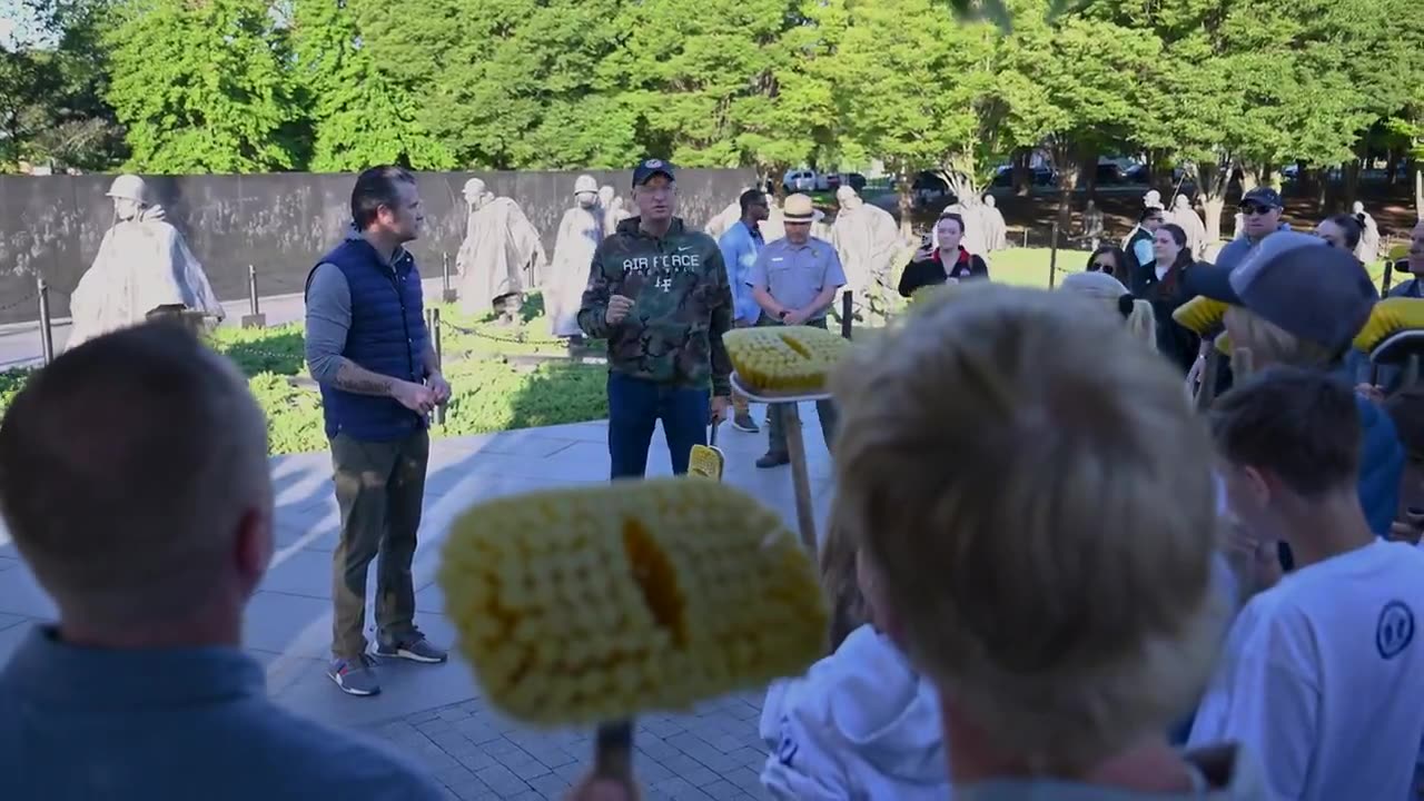Pete Hegseth Leads Memorial Day Cleanup Of Korean War Veterans Memorial In DC
