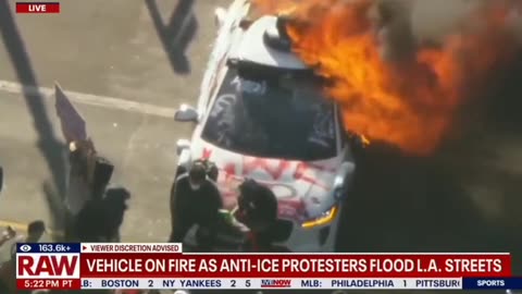 Peaceful LA Protestor Set WAYMO Car on FIRE