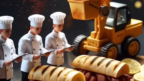 a group of miniature chefs working around a sandwich