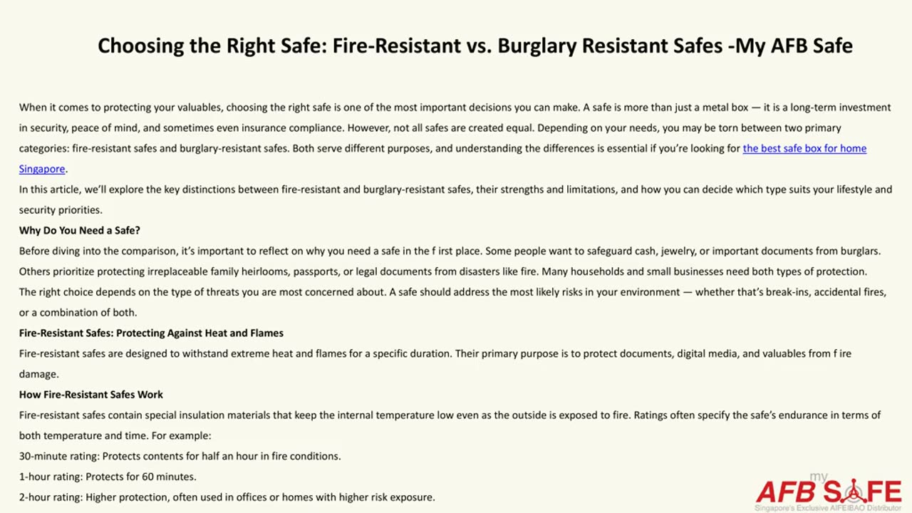 Choosing the Right Safe: Fire-Resistant vs. Burglary Resistant Safes