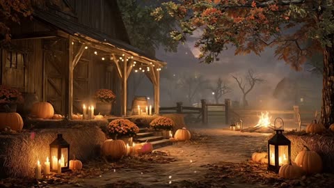 🍁 Autumn Yard Ambience | Gentle Wind, Small Fire & Fall Night | 4K ASMR Ambience