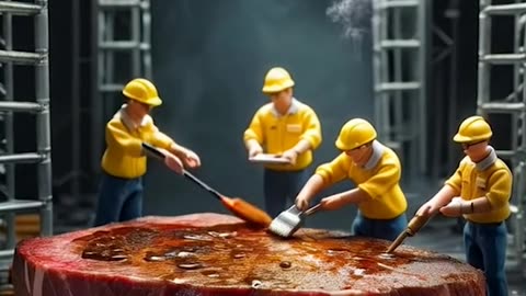 A massive steak slab sits on an industrial steel framework | Nano Visions AI #ai #shorts #aiart