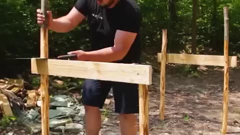The man built a house of stone in the forest by himself.