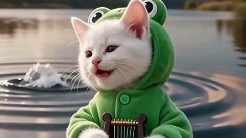 Cutest Frog Musician You'll See Today 🐸#cat #cute #cats #frog