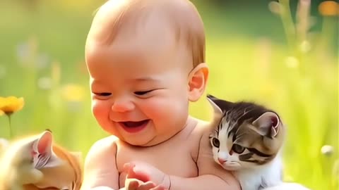 Baby's Heartwarming Laugh with Playful Kittens! 🐱✨❤️