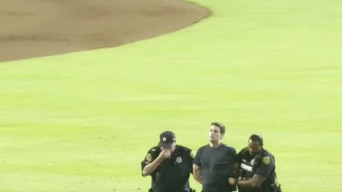 Stumbling Fan Escorted Off Baseball Field